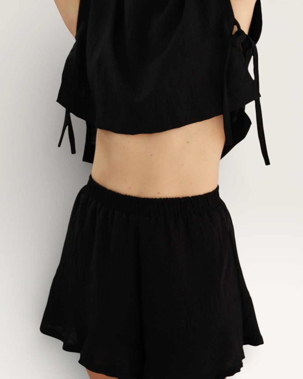 Black Cropped Tie Top