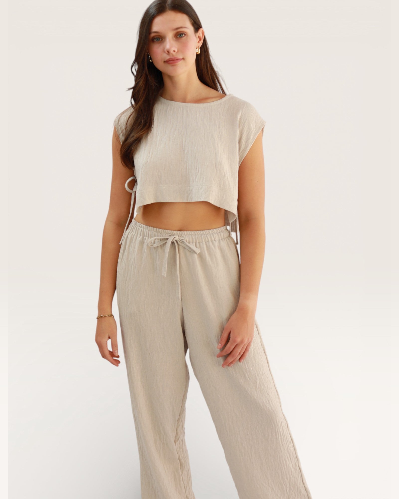 Grey Cropped Tie Top