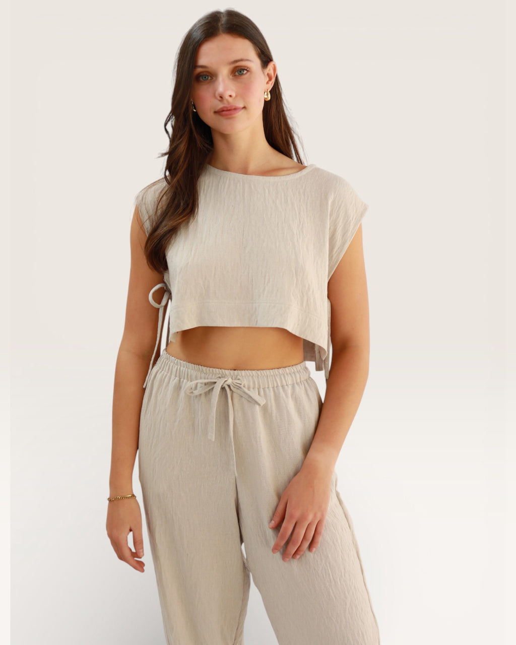 Grey Cropped Tie Top