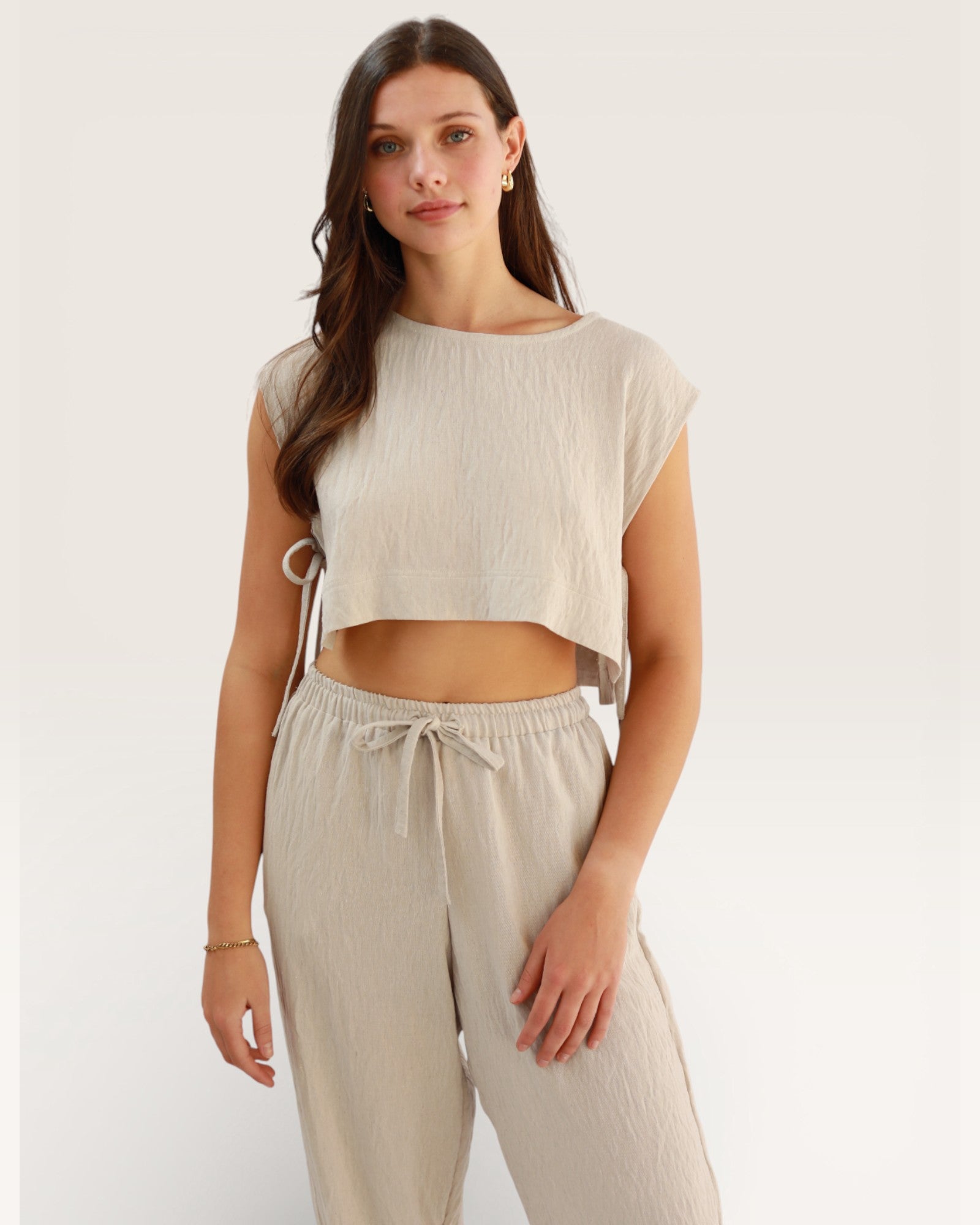 Grey Cropped Tie Top
