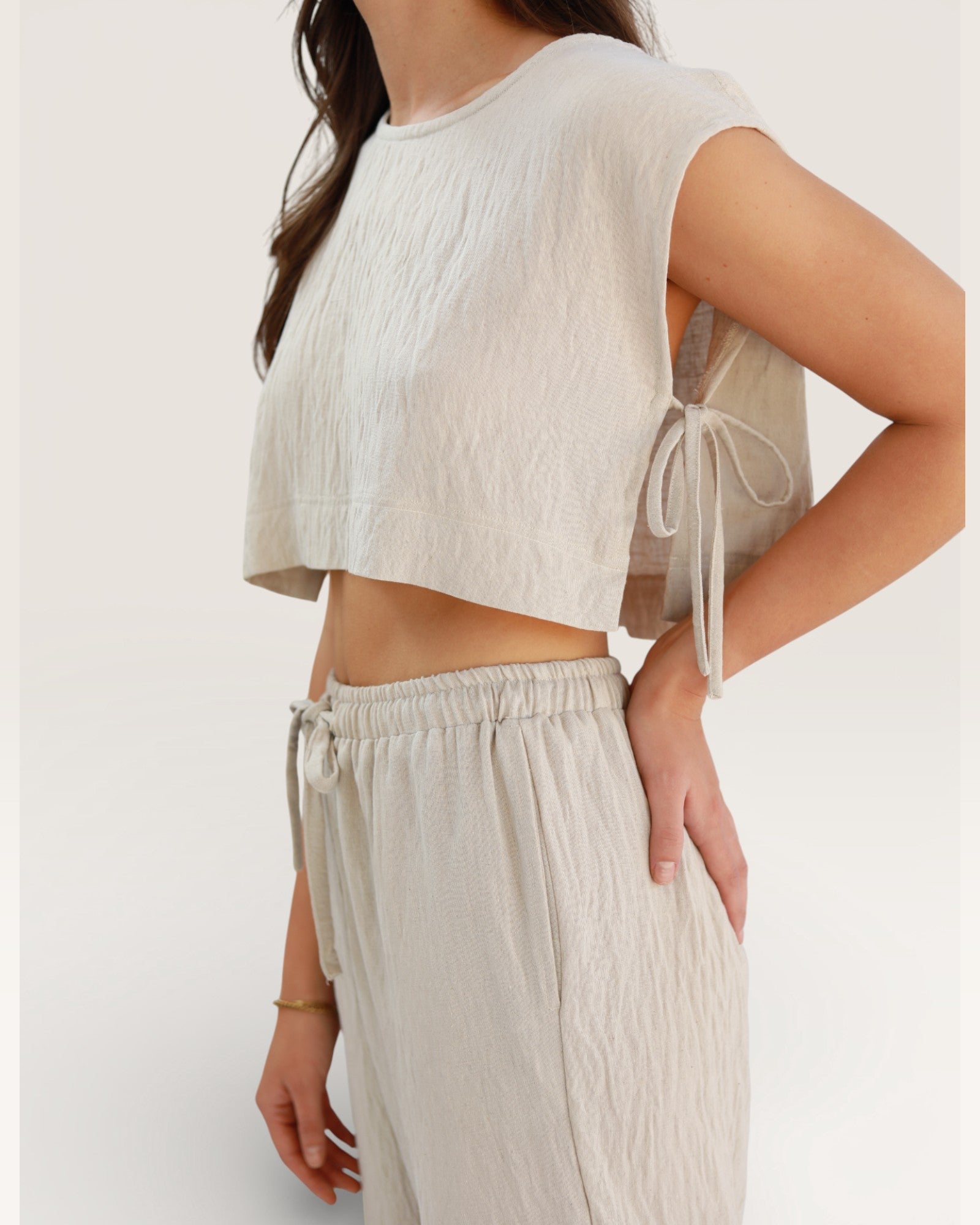 Grey Cropped Tie Top