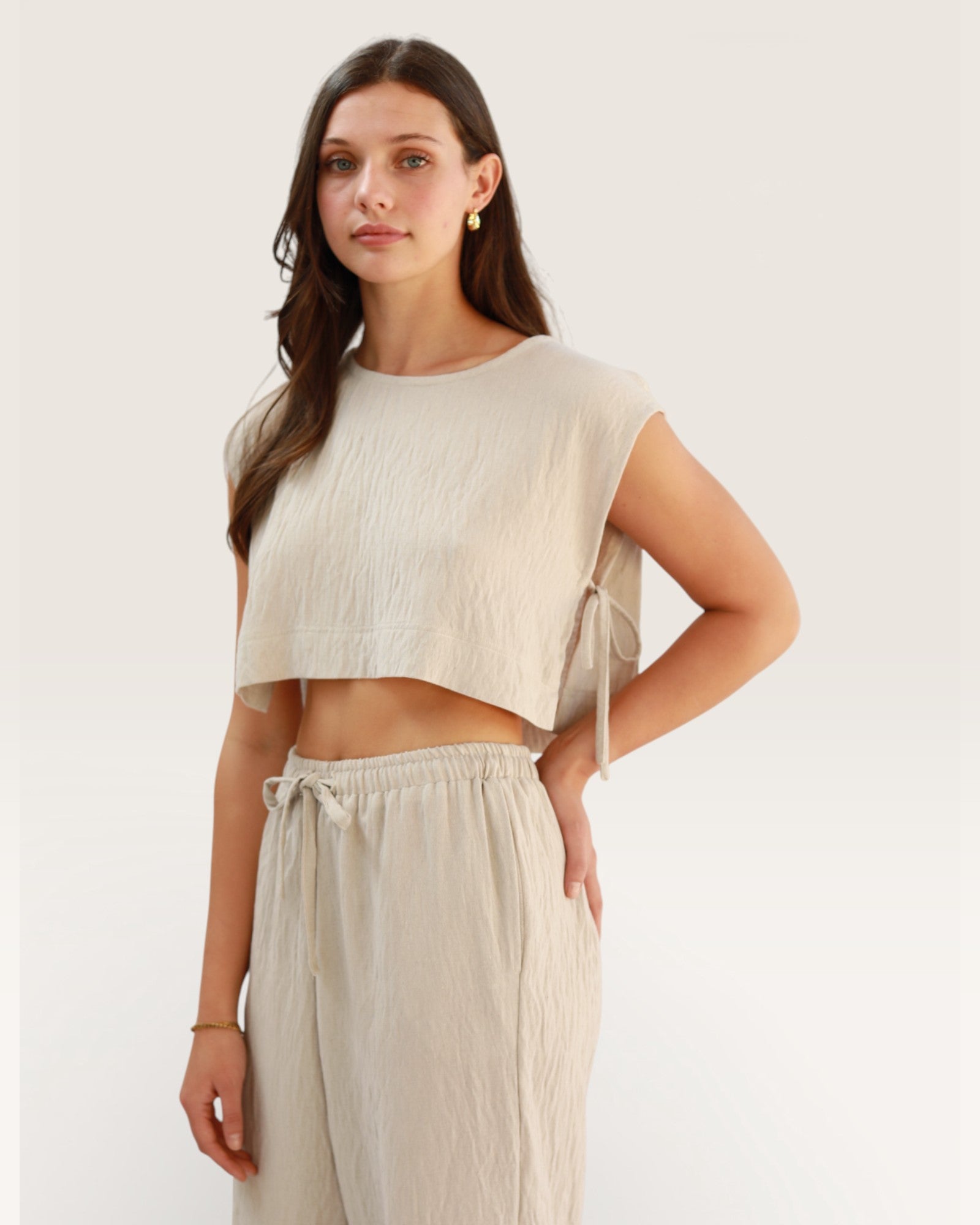 Grey Cropped Tie Top