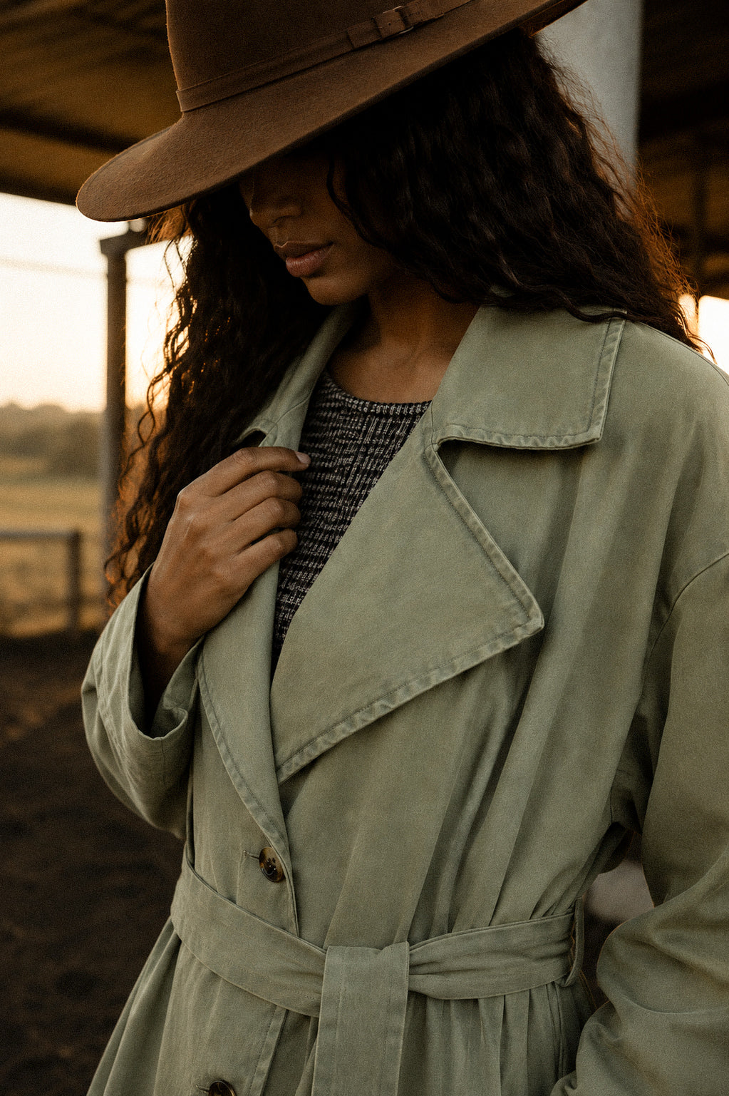 Denim Washed Cotton Trench Coat