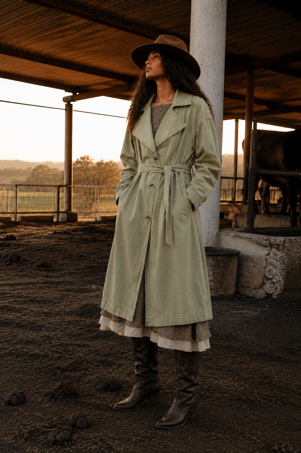 Denim Washed Cotton Trench Coat