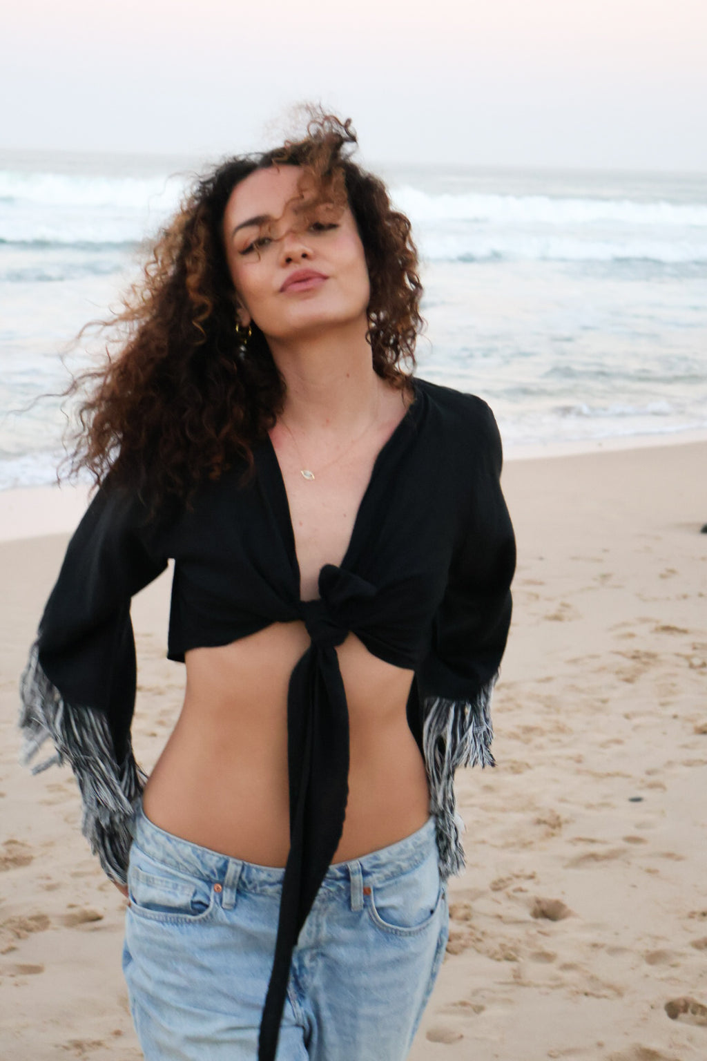 Black Raw Cotton Bolero