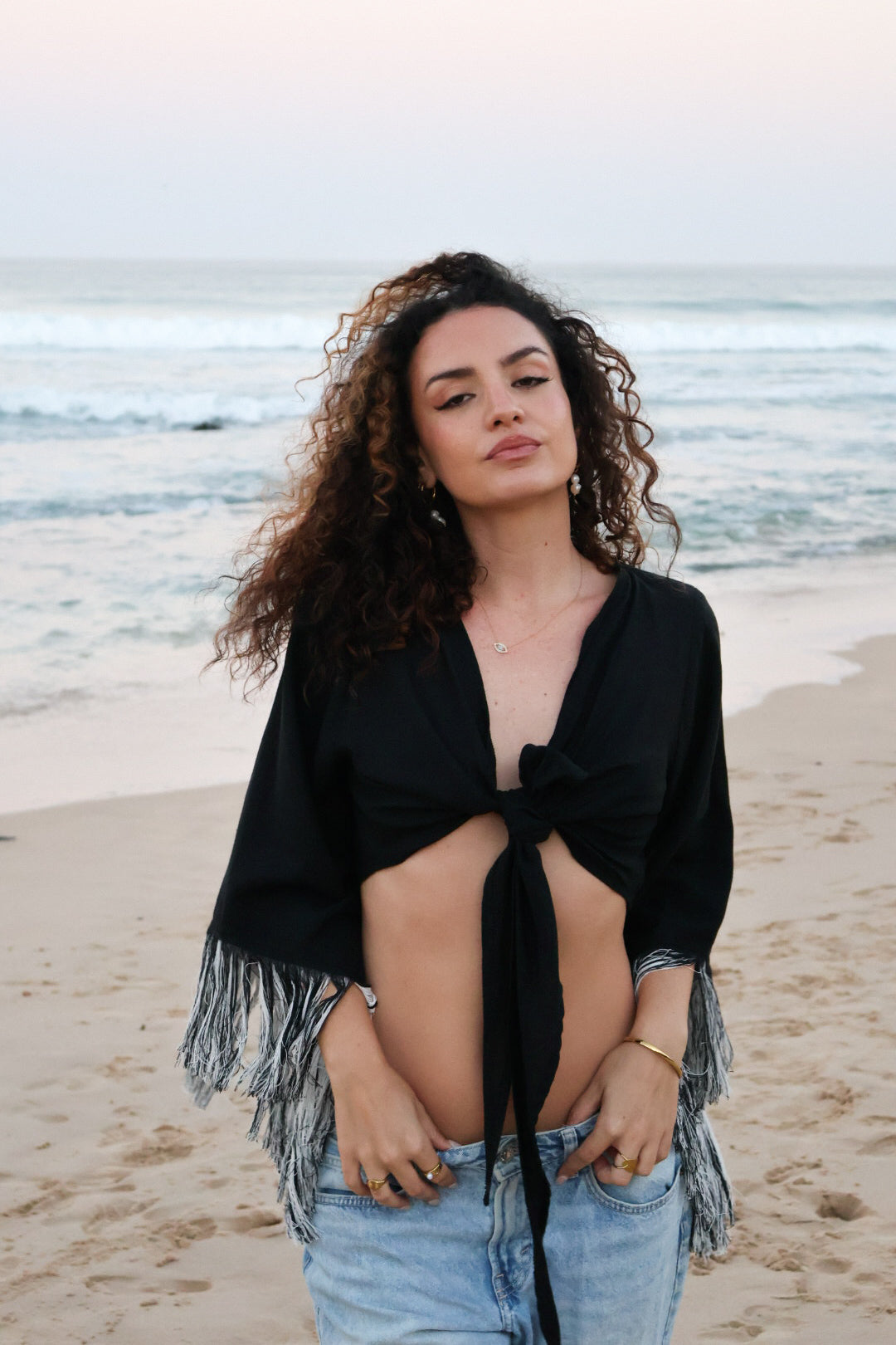 Black Raw Cotton Bolero