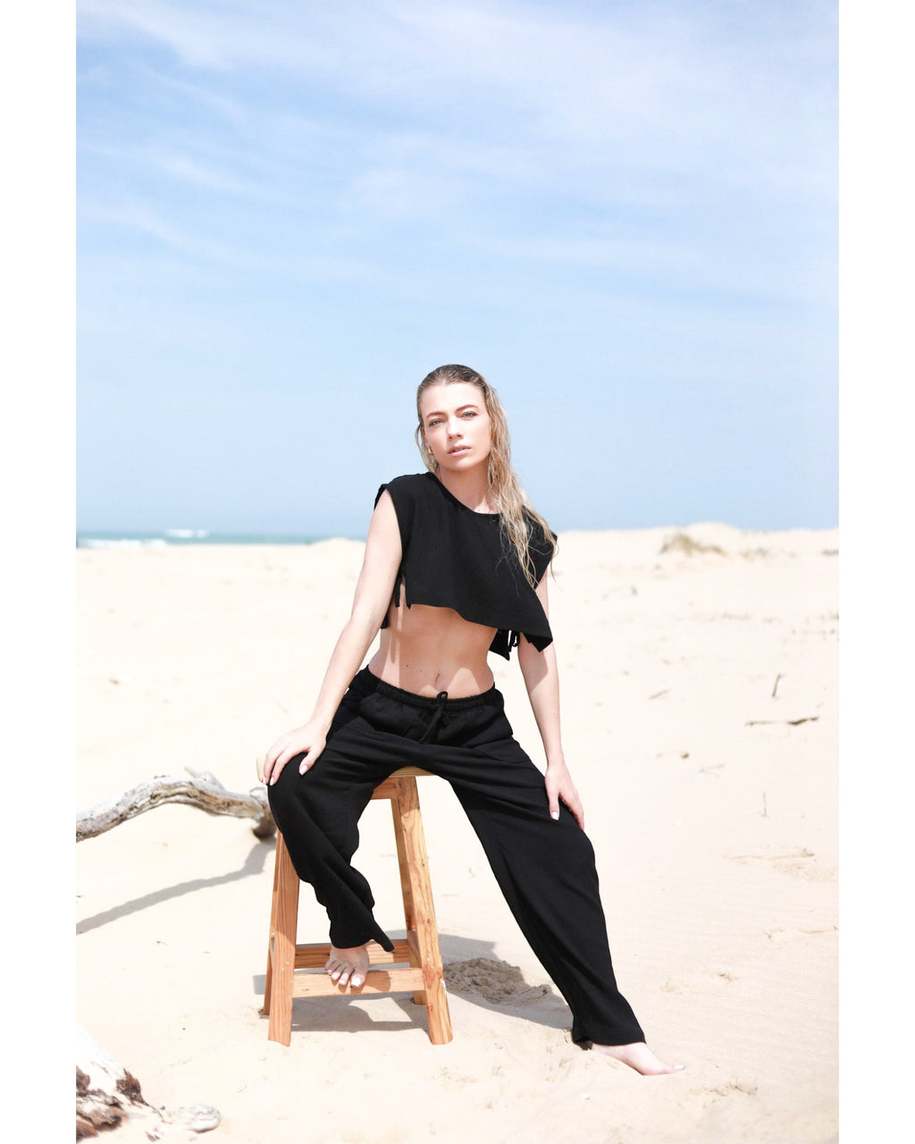 Black Cropped Tie Top