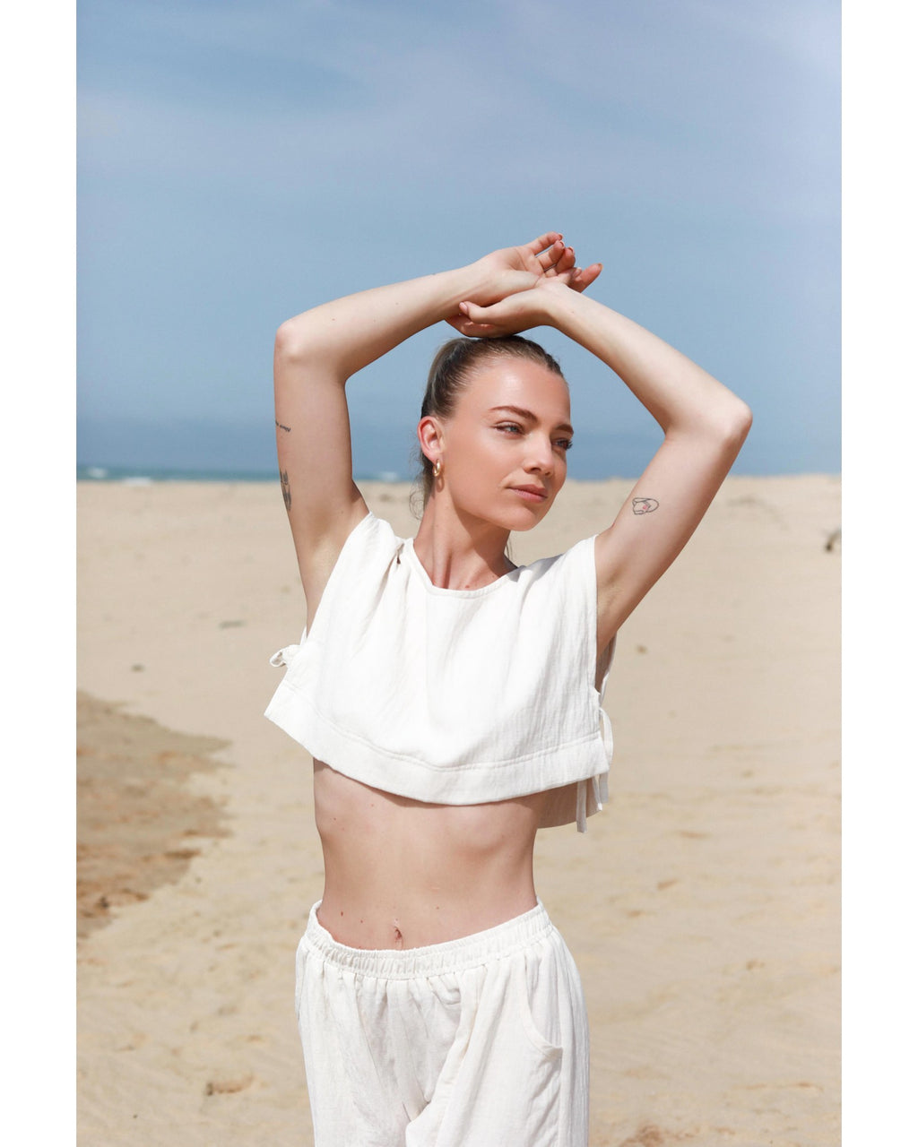 White Cropped Tie Top