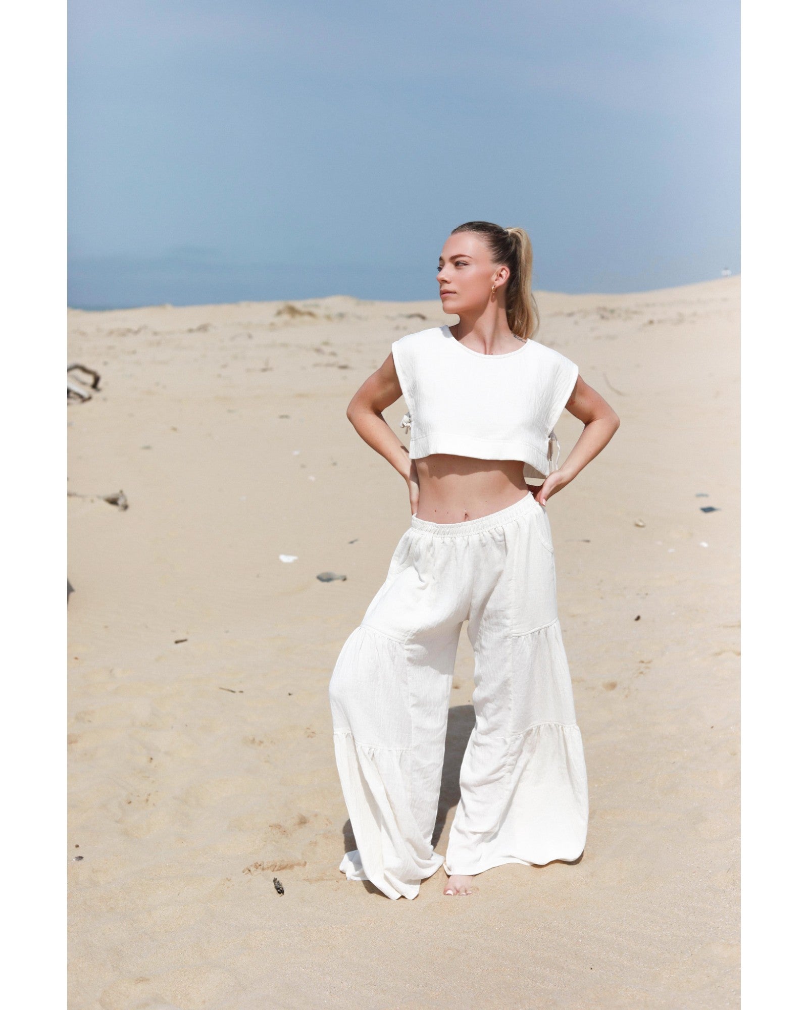 White Cropped Tie Top