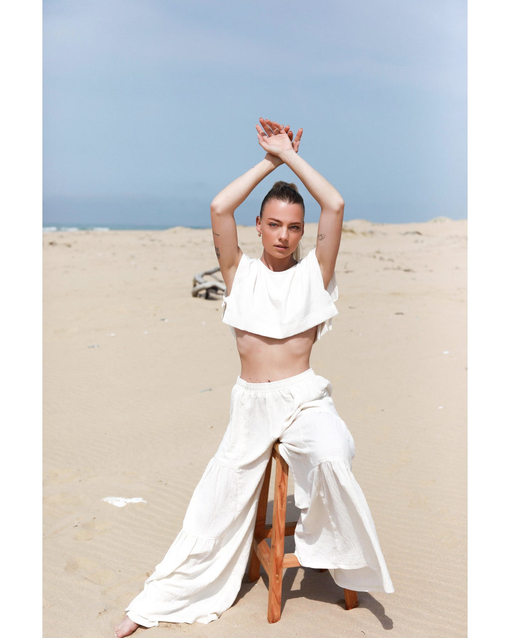 White Cropped Tie Top